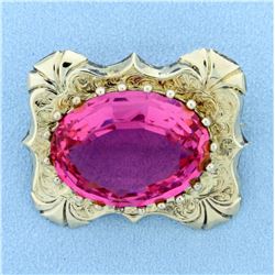 Vintage Hand Made 40ct Pink Crystal Pin in 10K Yellow Gold