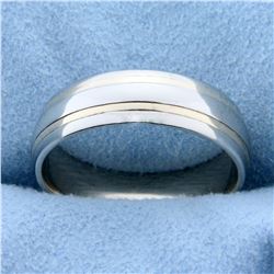 Men's Wide Wedding Band Ring in 14K Yellow and White Gold