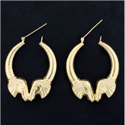 Large Horse Hoop Earrings in 14K Yellow Gold