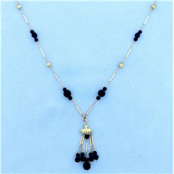 Unique Beaded Onyx Necklace in 10K Yellow Gold