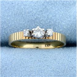 Vintage Engine Turned Band Three-Stone Diamond Ring in 14K Yellow Gold
