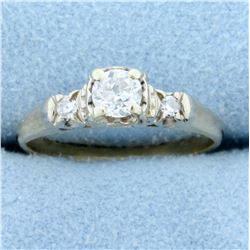 Antique Three-Stone European Cut Diamond Ring in 10K Yellow and White Gold