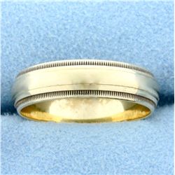 Men's Wedding Band Ring with Beaded Edge in 14K Yellow Gold