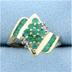 Natural Emerald and Diamond Ring in 14K Yellow Gold