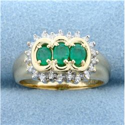 Natural Emerald and Diamond Ring in 14K Yellow Gold