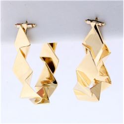Modern Abstract Folded Sheet Design Hoop Earring in 14K Yellow Gold