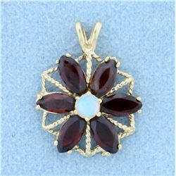 Garnet and Opal Pinwheel Design Pendant in 14K Yellow Gold