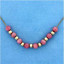 Morganite and Gold Ball Necklace in 14K Yellow Gold