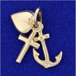 Gold Cross, Heart, and Anchor Charm or Pendant in 14K Yellow Gold