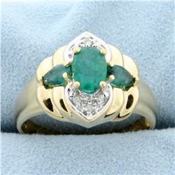 Natural Emerald and Diamond Ring in 14k Yellow Gold