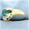 Image 2 : Natural Emerald and Diamond Ring in 14k Yellow Gold
