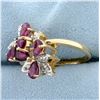 Image 2 : Cascading Floral Design Natural Ruby and Diamond Ring in 14k Yellow Gold