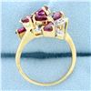 Image 3 : Cascading Floral Design Natural Ruby and Diamond Ring in 14k Yellow Gold