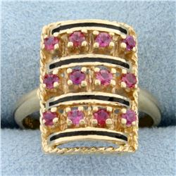 Vintage Ruby and Enamel Ring in 14k Yellow Gold