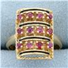 Image 1 : Vintage Ruby and Enamel Ring in 14k Yellow Gold