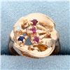 Image 1 : Vintage Hand Crafted Diamond, Sapphire, and Ruby Ring in 14k Rose Gold