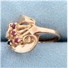Image 2 : Vintage Hand Crafted Diamond, Sapphire, and Ruby Ring in 14k Rose Gold