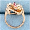 Image 3 : Vintage Hand Crafted Diamond, Sapphire, and Ruby Ring in 14k Rose Gold