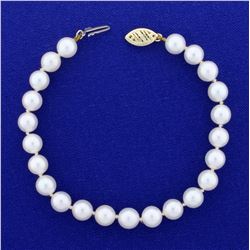 7 Inch Cultured Akoya Pearl Bracelet With 14K Yellow Gold Clasp