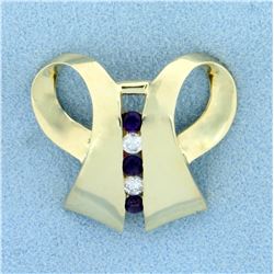 1/2ct TW Diamond and Amethyst Pendant or Slide in 14K Yellow Gold