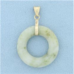 Natural Jade Circle Ring Pendant in 14k Yellow Gold