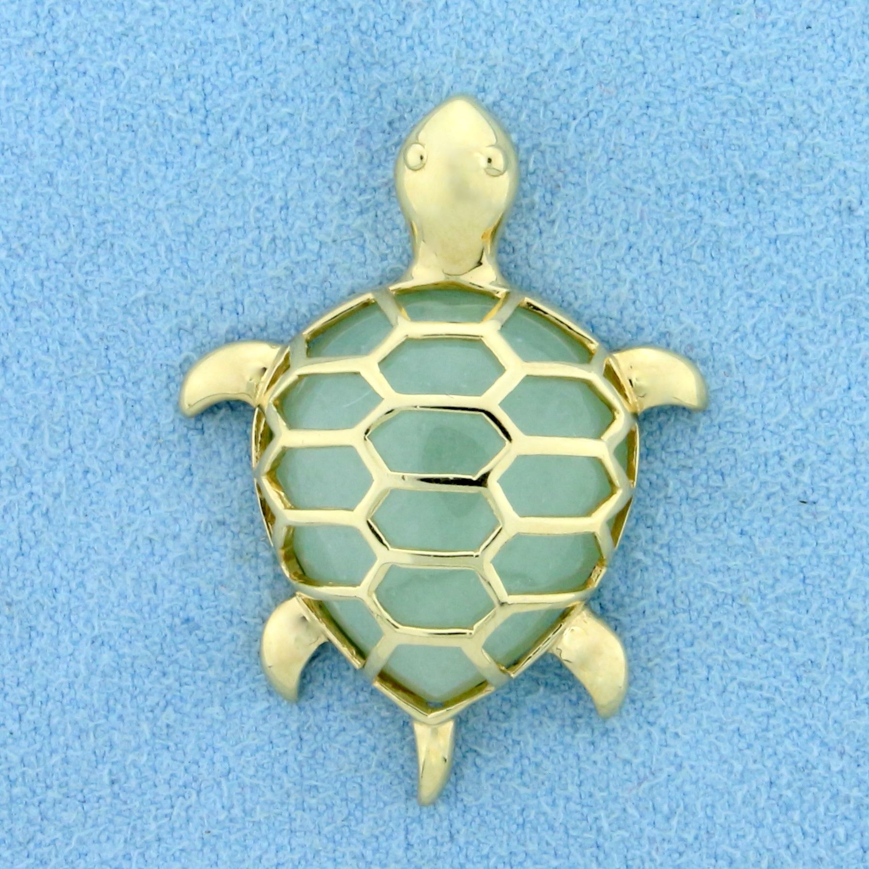 Natural Jade Sea Turtle Pendant in 10K Yellow Gold