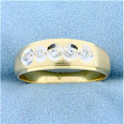 Men's Unique Diamond Wedding Band Ring in 14K Yellow Gold
