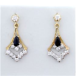 Vintage Blue and White Sapphire Dangle Earrings in 9K Yellow and White Gold