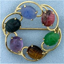 Vintage Scarab Circle Pin in 14K Yellow Gold