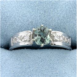 1/2ct Natural Alexandrite and Diamond Ring in 14K White Gold