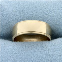 Wide 6.6mm Beaded Edge Wedding Band Ring in 14K Yellow Gold