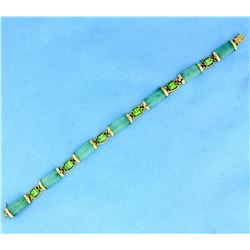 Jade and Peridot Bracelet in 14k Yellow Gold