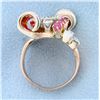Image 3 : Custom Designed Art Noveau Diamond and Ruby Ring in 14K Rose Gold