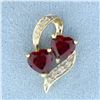 Image 1 : Lab Ruby and Diamond Heart Pendant in 10K Yellow Gold