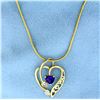 Image 1 : Amethyst and Diamond Heart " I Love You" Pendant with Snake Chain in 10k Yellow Gold
