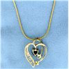 Image 2 : Amethyst and Diamond Heart " I Love You" Pendant with Snake Chain in 10k Yellow Gold