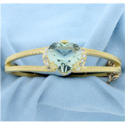 Designer Green Spinel Heart and Diamond Bangle Bracelet in 18K Yellow Gold