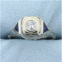 Vintage  Diamond and Sapphire Ring in 14K White Gold
