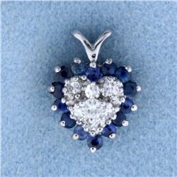 Sapphire and Diamond Heart Pendant in 14K White Gold