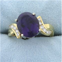 5ct Amethyst and Diamond Ring in 18K Yellow Gold