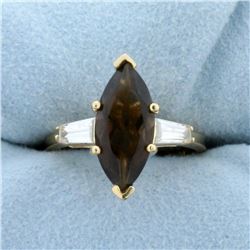 Smoky Topaz and CZ Ring in 14K Yellow Gold