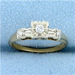 Vintage Three Stone Diamond Ring in 14K Yellow and White Gold