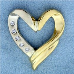 Diamond Heart Pendant or Slide in 18K Yellow and White Gold