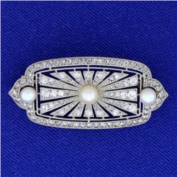 Over 1ct TW Antique Diamond and Pearl Pin in Platinum