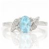 Image 2 : Oval 1.1CT Sky Blue Topaz and Diamond Ring in Sterling Silver