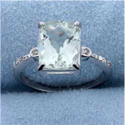 Checkerboard Emerald Cut Green Amethyst and Diamond Ring in Sterling Silver