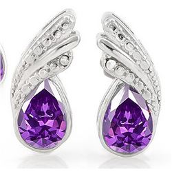 Pear Cut Amethyst and Diamond Earrings in Sterling Silver