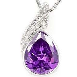 Pear Cut Amethyst and Diamond Necklace in Sterling Silver