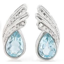Pear Cut Sky Blue Topaz and Diamond Earrings in Sterling Silver
