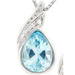 Pear Cut Sky Blue Topaz and Diamond Necklace in Sterling Silver